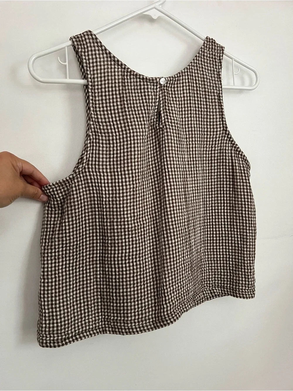 GAP Brown White Gingham Cotton Gauze Racer Shell Tank Top Sleeveless Womens M